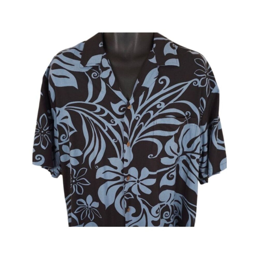 Vintage Winnie Fashion Hawaiian Shirt Mens Size Large Blue Black Made In Hawaii
